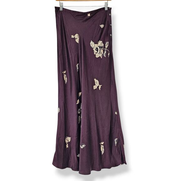Vintage 90s LIMITED Silk Floral Maxi Skirt Size 12 Purple Button Side Romantic - Picture 1 of 7